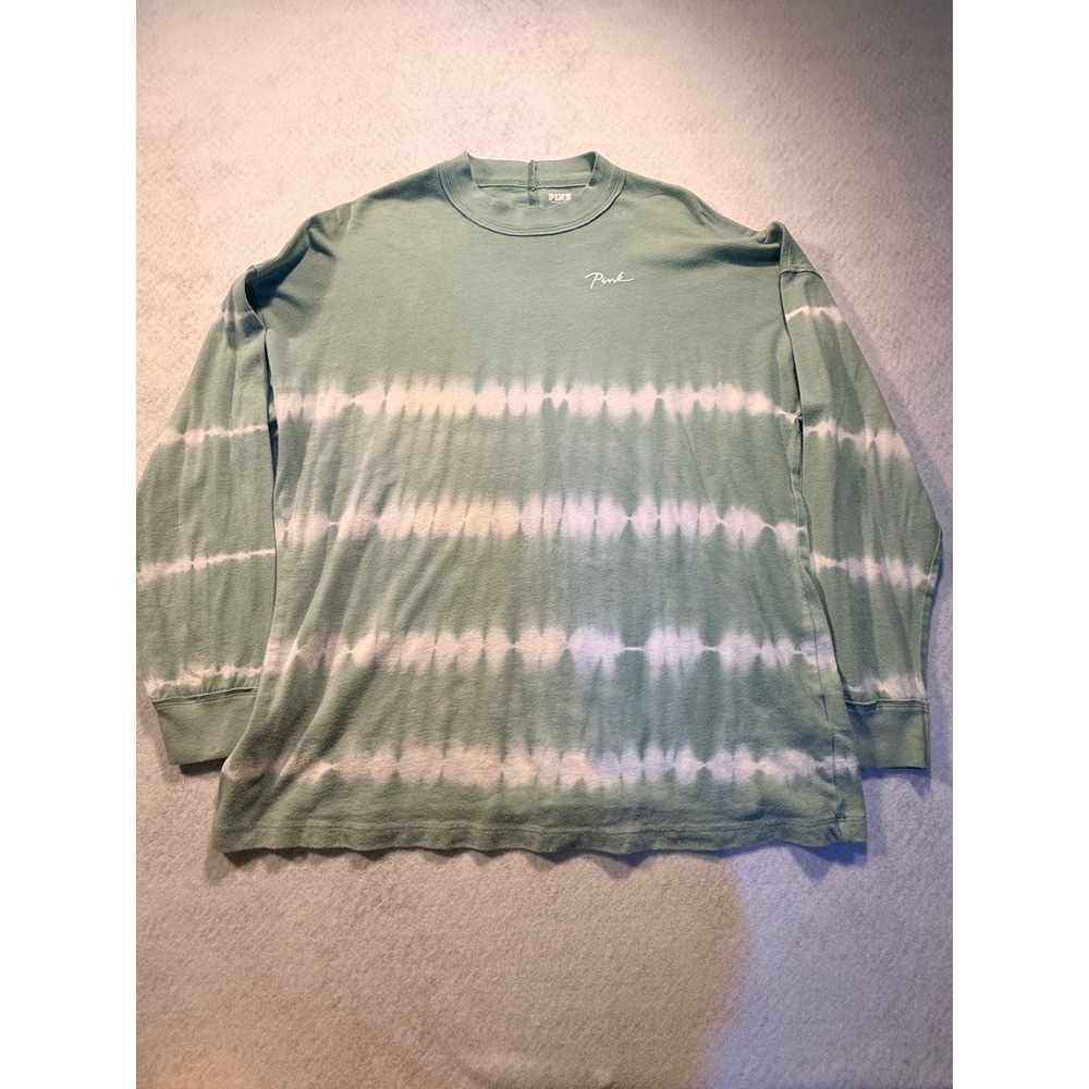 Pink Victoria's Secret Sage Green Tie Dye Long Sleeve T-Shirt Womens Medium
